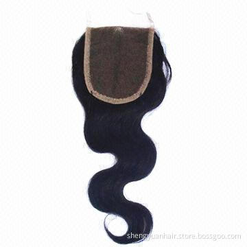Hot Sale 5A Grade 100% Human Hair Top Lace Hair Closure, Body Weave, Natural Black, 10 to 18 Inches